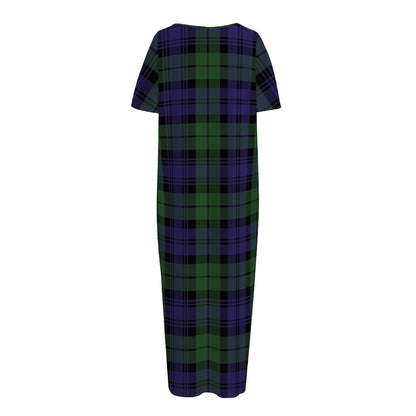 Black Watch Tartan Pattern Print Short Sleeve Long Nightdress