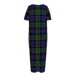 Black Watch Tartan Pattern Print Short Sleeve Long Nightdress