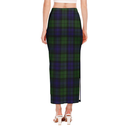 Black Watch Tartan Pattern Print Side Slit Maxi Skirt