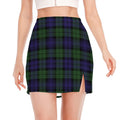 Black Watch Tartan Pattern Print Side Slit Mini Skirt