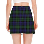 Black Watch Tartan Pattern Print Side Slit Mini Skirt