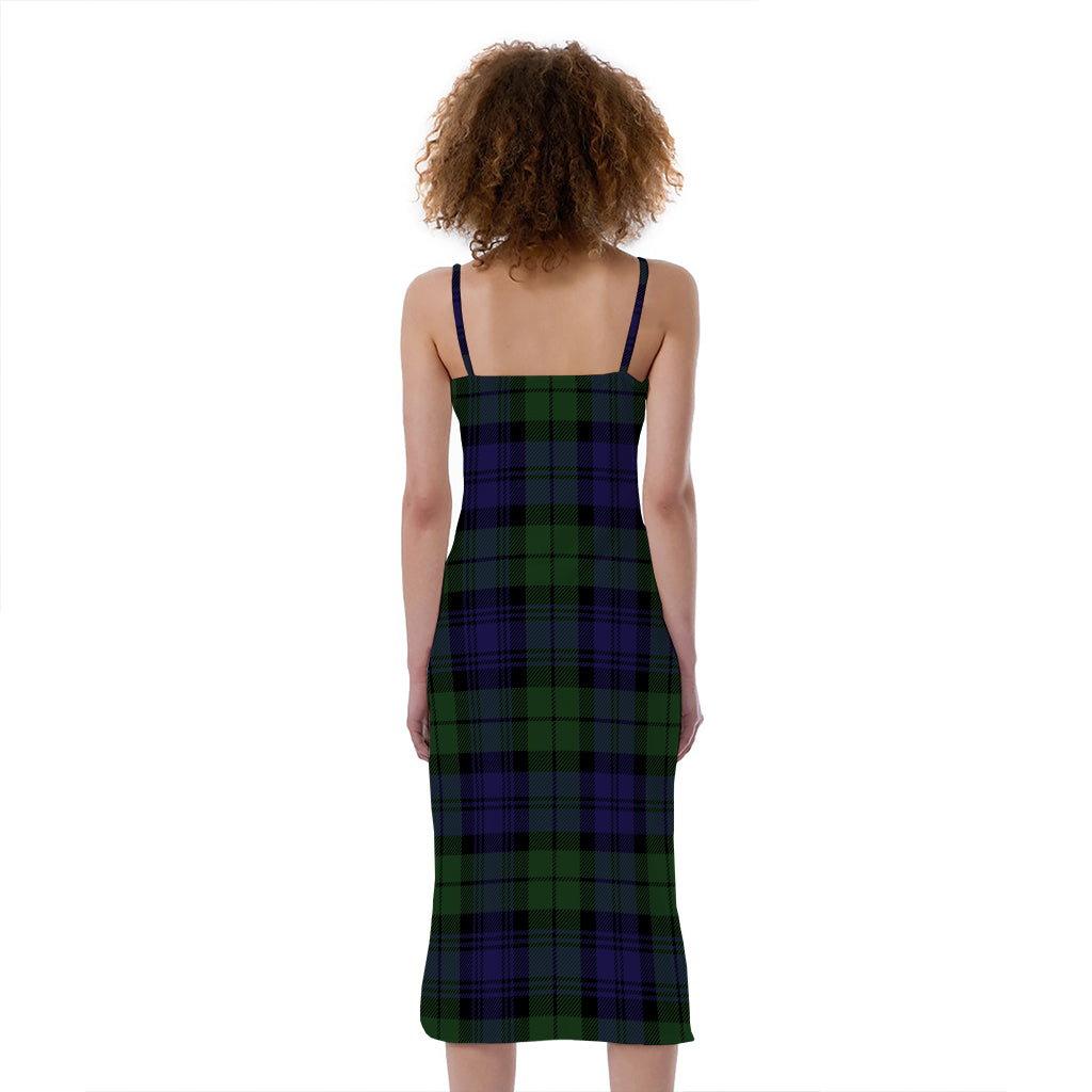 Black Watch Tartan Pattern Print Slim Fit Midi Cami Dress