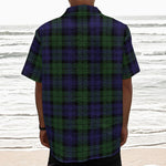 Black Watch Tartan Pattern Print Textured Short Sleeve Shirt