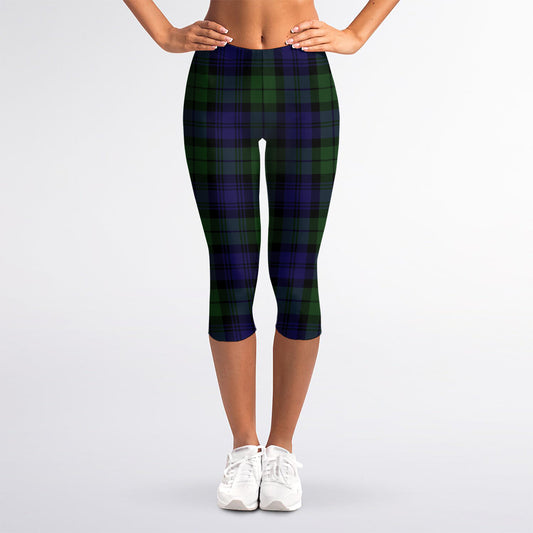 Black Watch Tartan Pattern Print Women's Capri Leggings