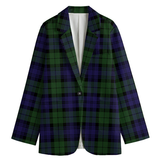 Black Watch Tartan Pattern Print Women's Cotton Blazer