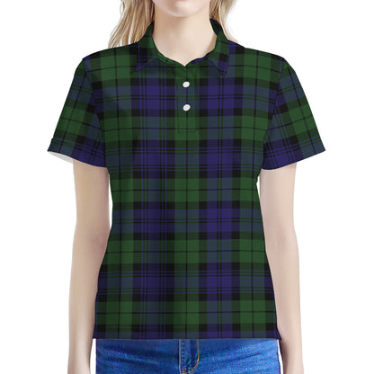 Black Watch Tartan Pattern Print Women's Polo Shirt