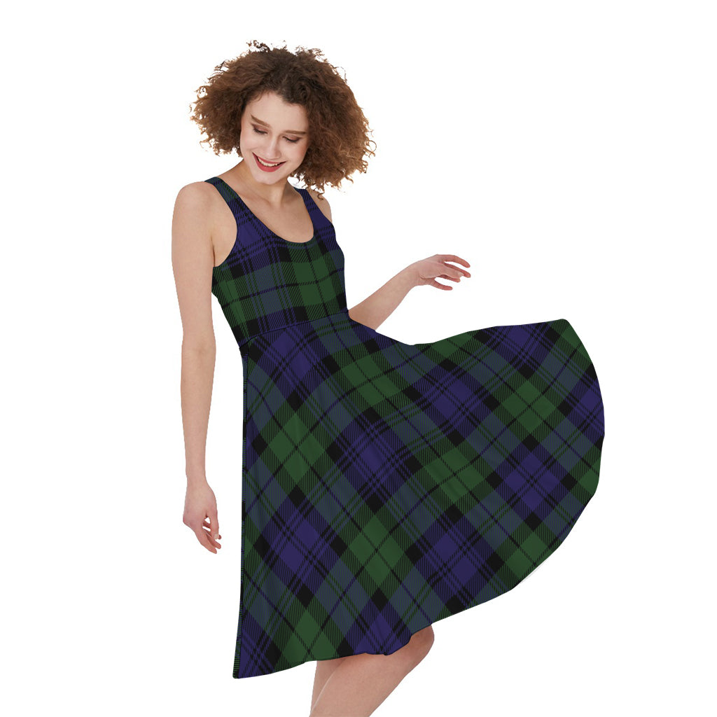 Black Watch Tartan Pattern Print Women's Sleeveless Dress