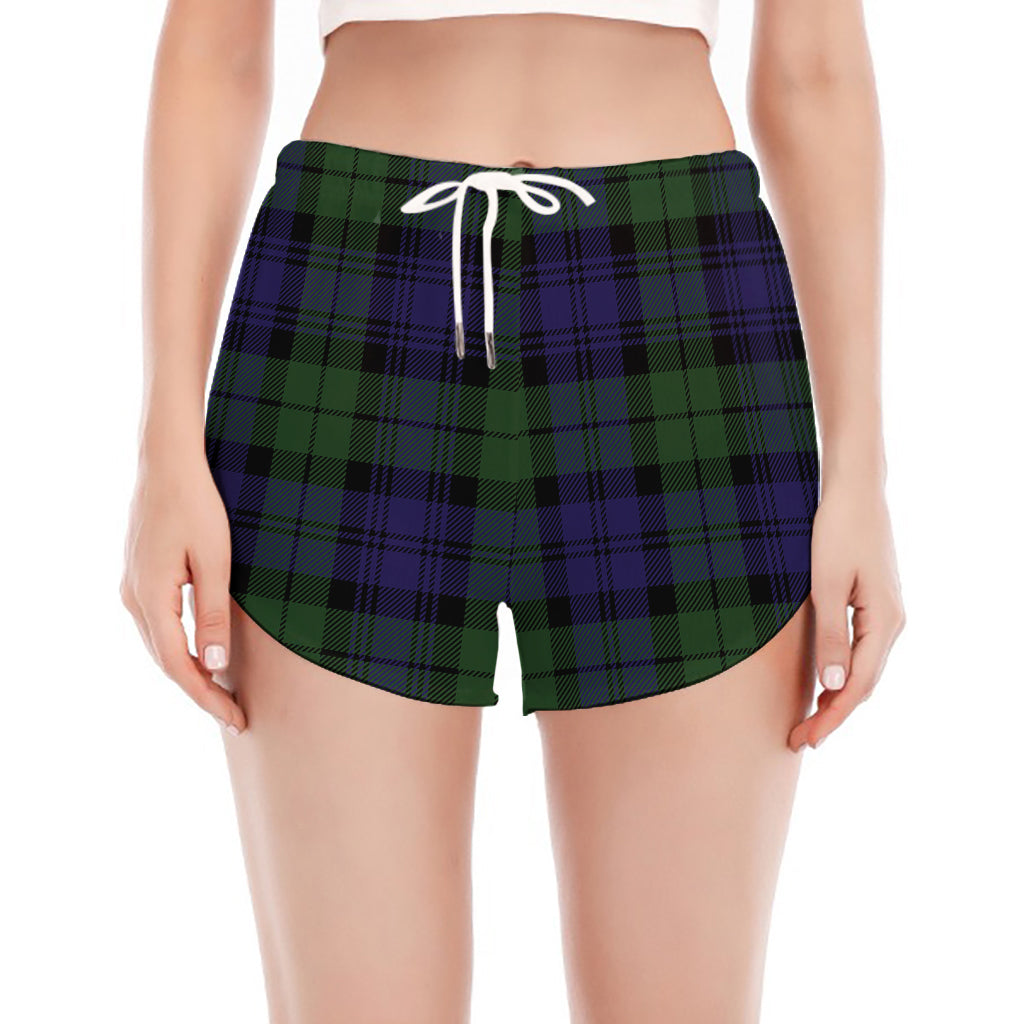 Black Watch Tartan Pattern Print Women's Split Running Shorts