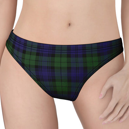 Black Watch Tartan Pattern Print Women's Thong