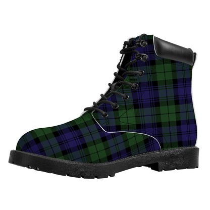 Black Watch Tartan Pattern Print Work Boots