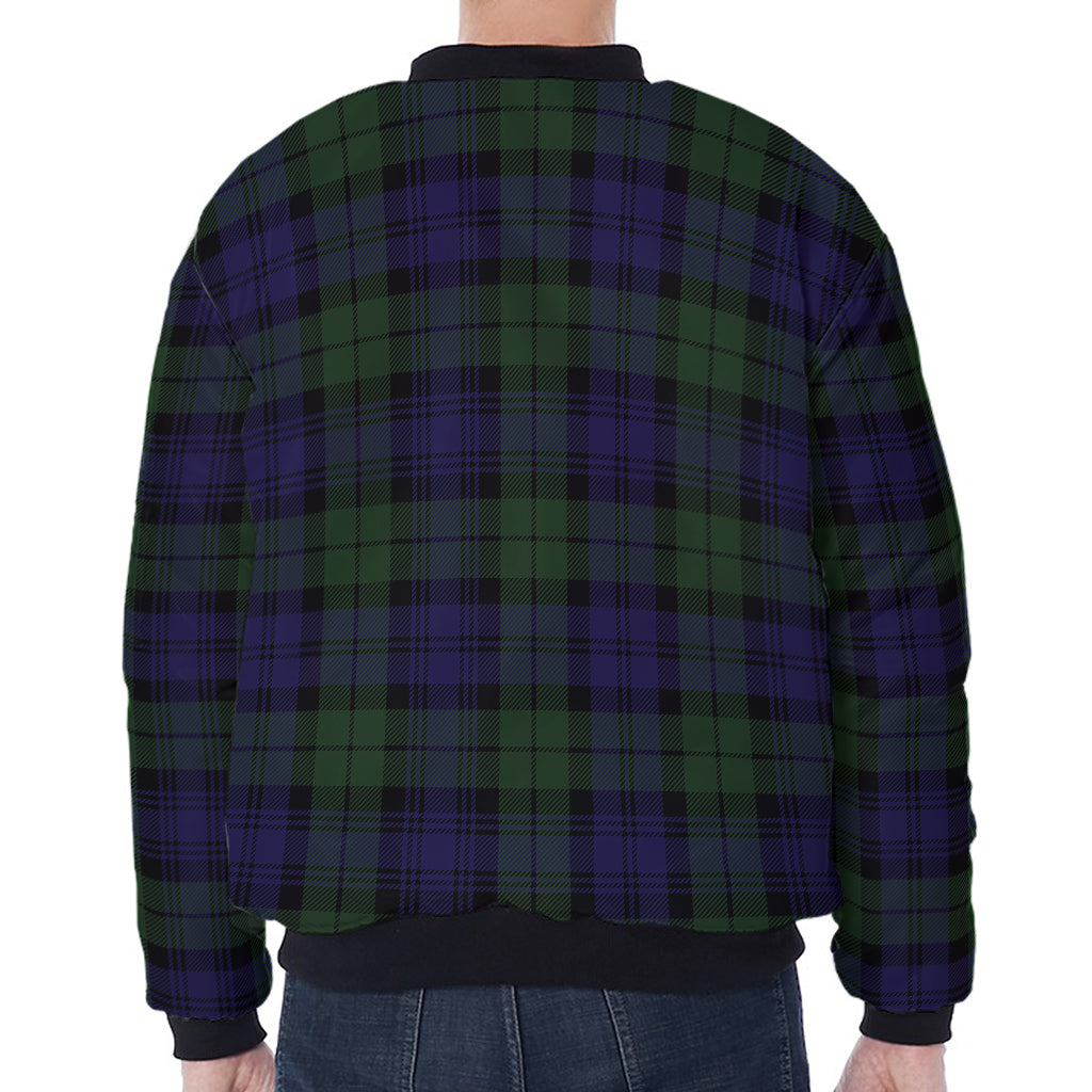 Black Watch Tartan Pattern Print Zip Sleeve Bomber Jacket