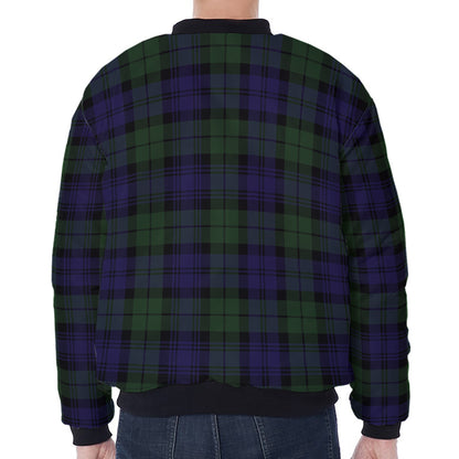 Black Watch Tartan Pattern Print Zip Sleeve Bomber Jacket