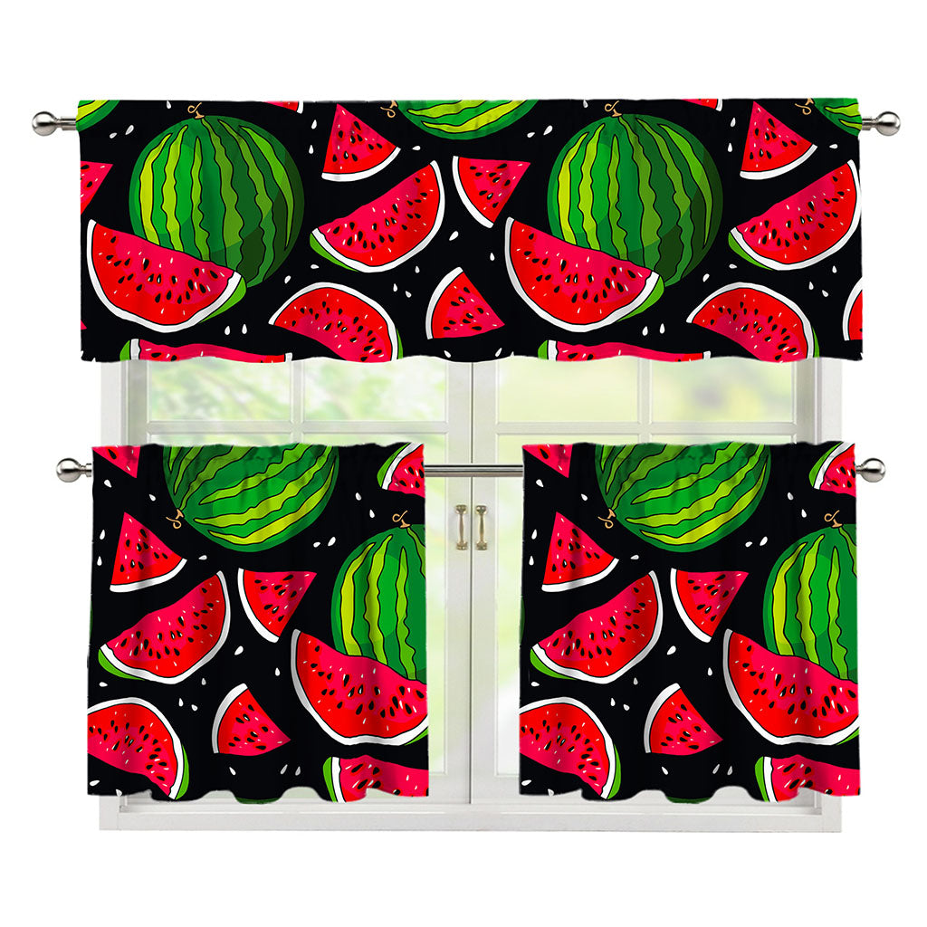 Black Watermelon Pieces Pattern Print 3 Piece Kitchen Curtains