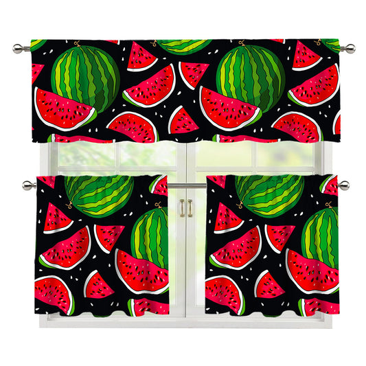 Black Watermelon Pieces Pattern Print 3 Piece Kitchen Curtains