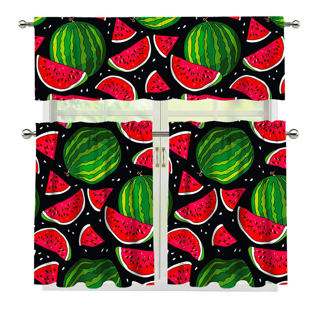 Black Watermelon Pieces Pattern Print 3 Piece Kitchen Curtains