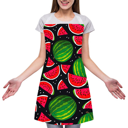 Black Watermelon Pieces Pattern Print Adjustable Apron