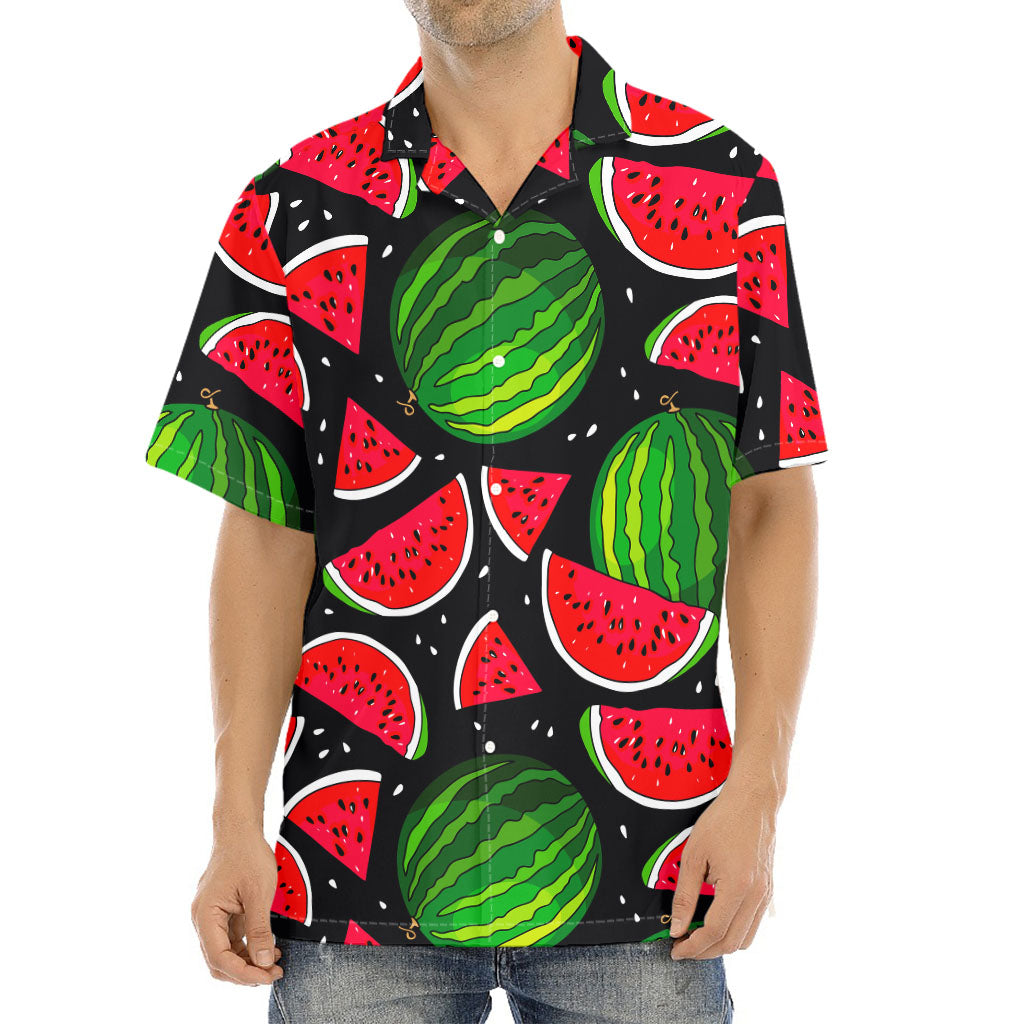 Black Watermelon Pieces Pattern Print Aloha Shirt