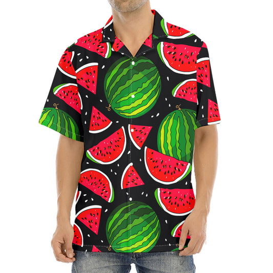 Black Watermelon Pieces Pattern Print Aloha Shirt