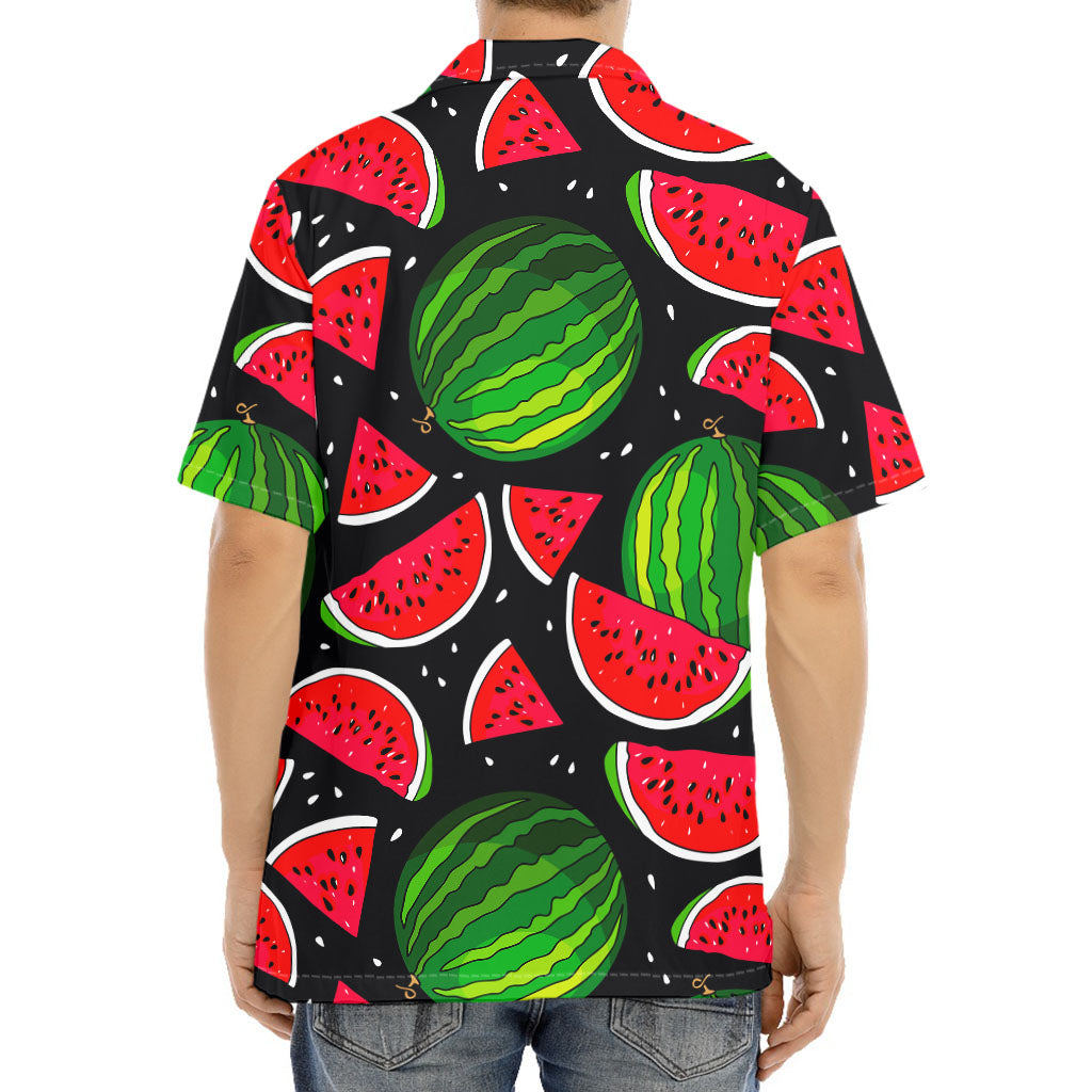 Black Watermelon Pieces Pattern Print Aloha Shirt