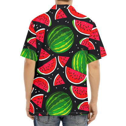 Black Watermelon Pieces Pattern Print Aloha Shirt