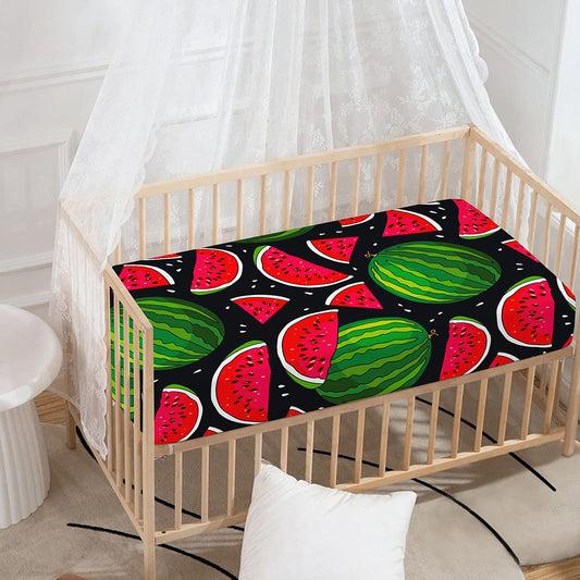 Black Watermelon Pieces Pattern Print Baby Crib Sheet