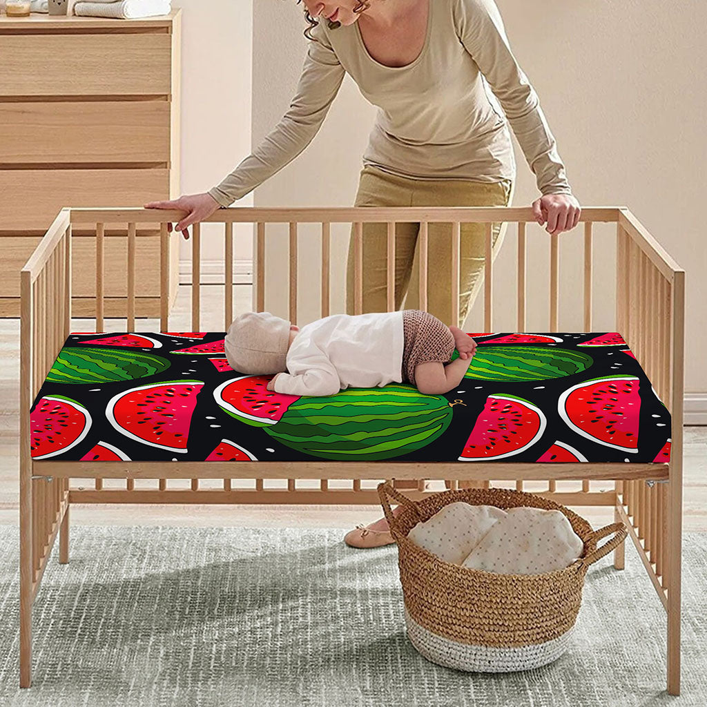 Black Watermelon Pieces Pattern Print Baby Crib Sheet
