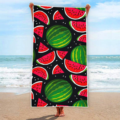 Black Watermelon Pieces Pattern Print Beach Towel
