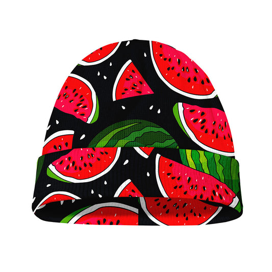 Black Watermelon Pieces Pattern Print Beanie