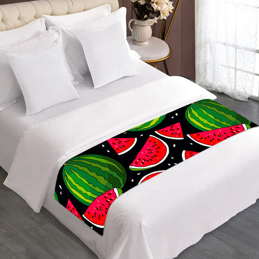 Black Watermelon Pieces Pattern Print Bed Runner