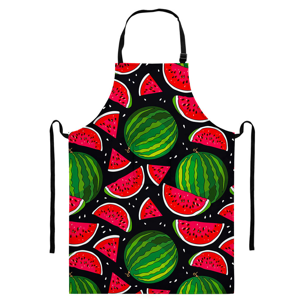 Black Watermelon Pieces Pattern Print Bib Apron With Pocket
