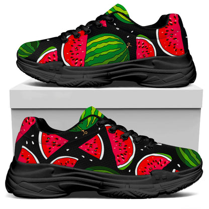 Black Watermelon Pieces Pattern Print Black Chunky Shoes