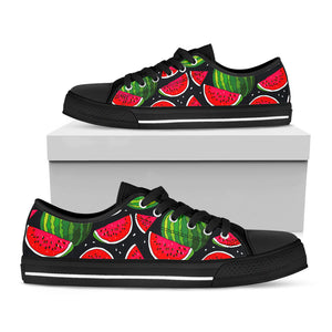 Black Watermelon Pieces Pattern Print Black Low Top Sneakers