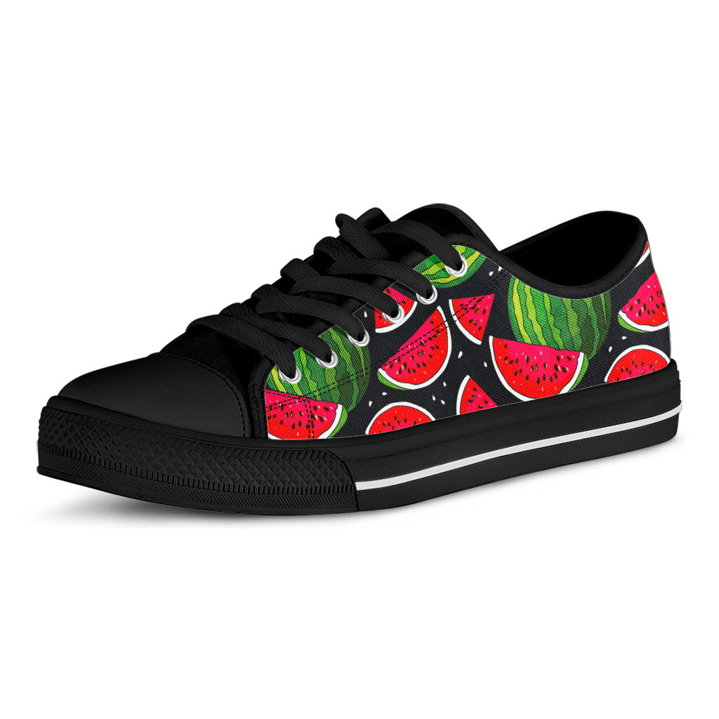 Black Watermelon Pieces Pattern Print Black Low Top Sneakers