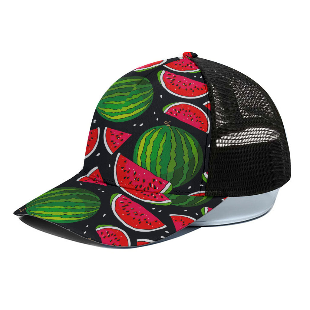 Black Watermelon Pieces Pattern Print Black Mesh Trucker Cap