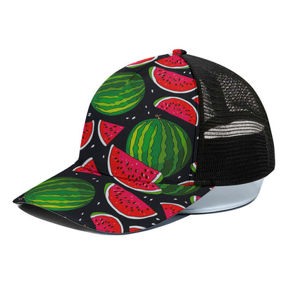 Black Watermelon Pieces Pattern Print Black Mesh Trucker Cap