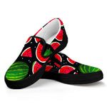 Black Watermelon Pieces Pattern Print Black Slip On Sneakers