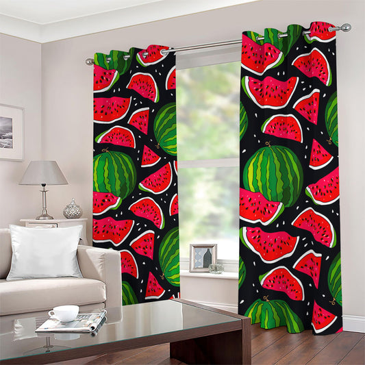 Black Watermelon Pieces Pattern Print Blackout Grommet Curtains