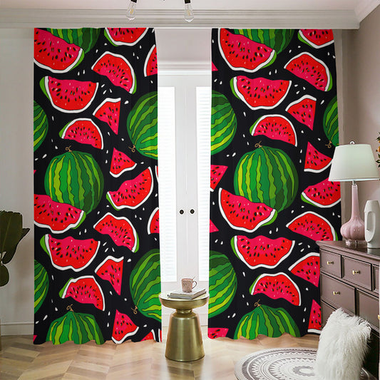 Black Watermelon Pieces Pattern Print Blackout Pencil Pleat Curtains