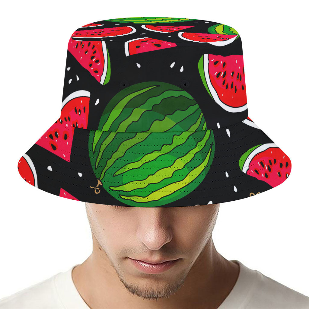 Black Watermelon Pieces Pattern Print Bucket Hat