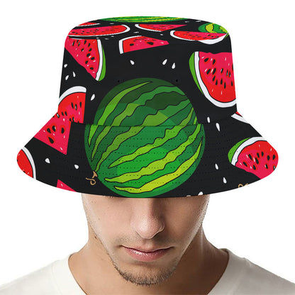 Black Watermelon Pieces Pattern Print Bucket Hat
