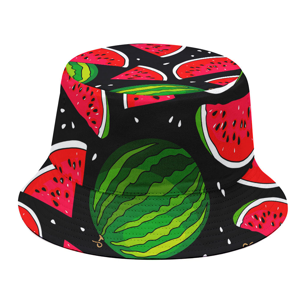 Black Watermelon Pieces Pattern Print Bucket Hat