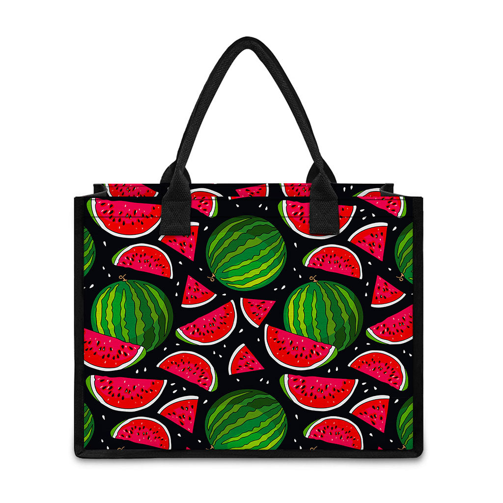 Black Watermelon Pieces Pattern Print Canvas Tote Bag