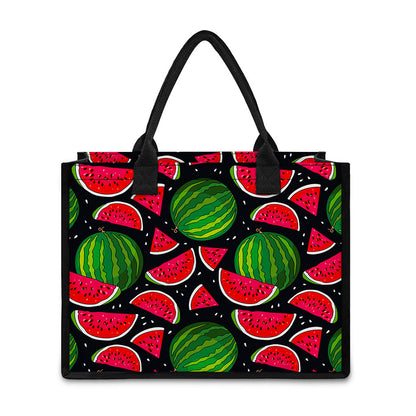 Black Watermelon Pieces Pattern Print Canvas Tote Bag