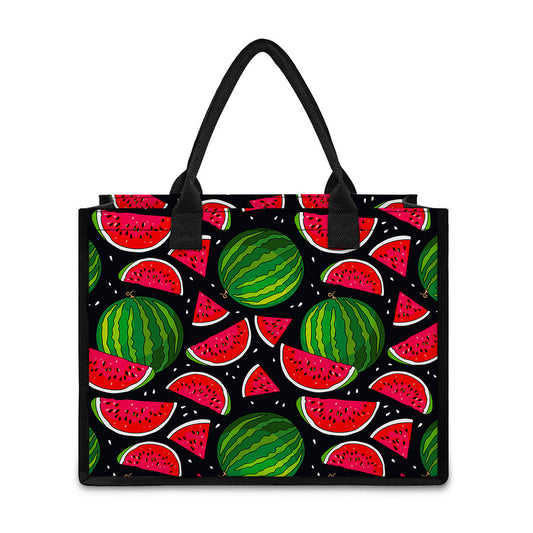Black Watermelon Pieces Pattern Print Canvas Tote Bag