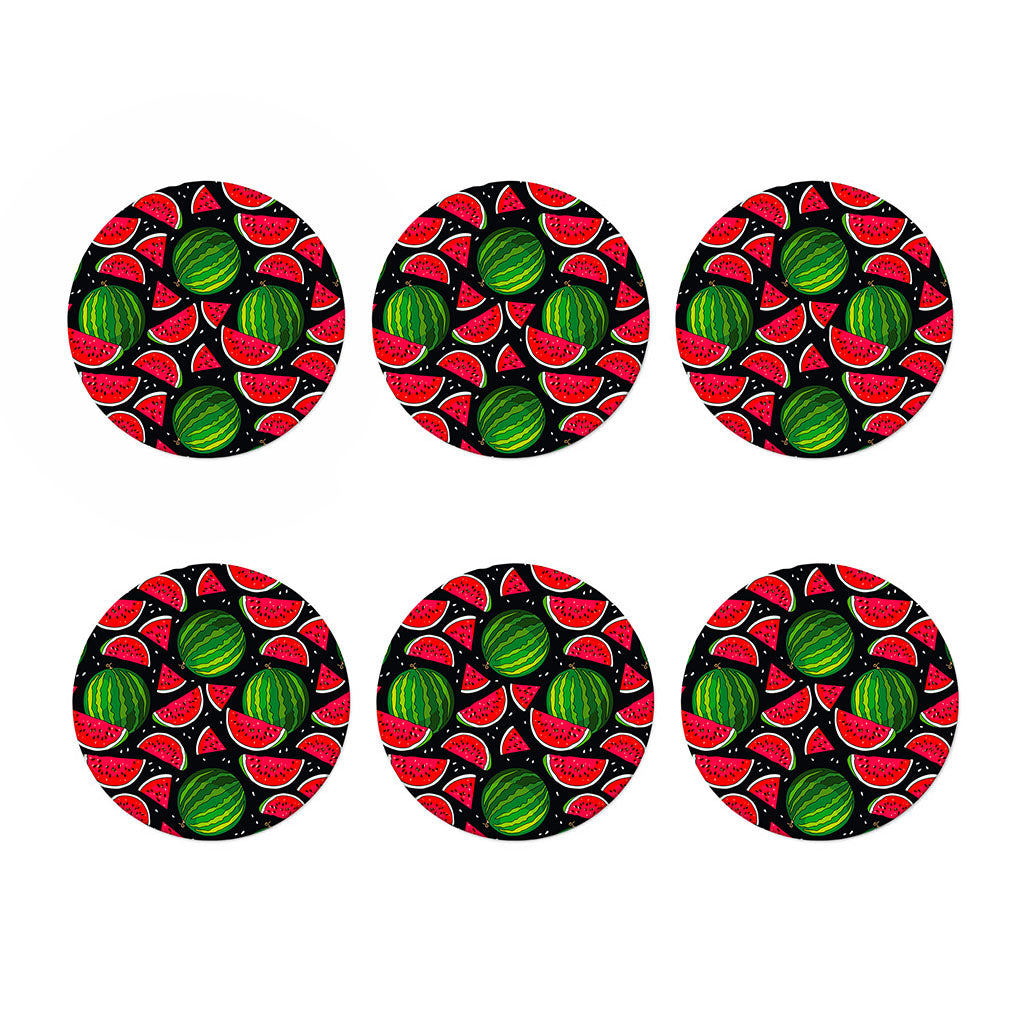 Black Watermelon Pieces Pattern Print Coaster Set