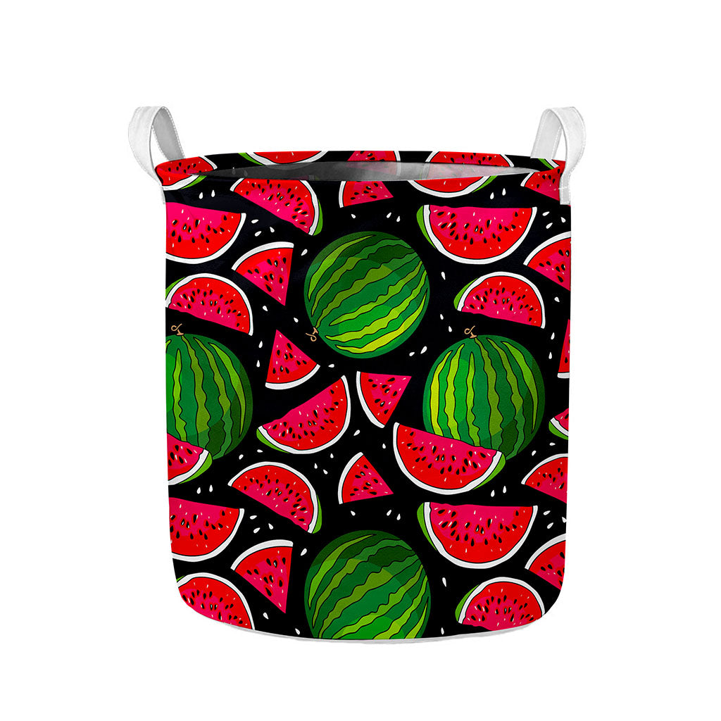 Black Watermelon Pieces Pattern Print Collapsible Laundry Basket