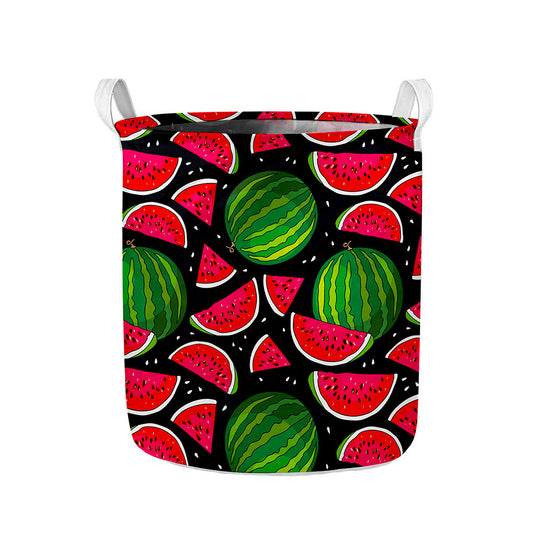 Black Watermelon Pieces Pattern Print Collapsible Laundry Basket