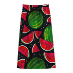 Black Watermelon Pieces Pattern Print Cotton Front Slit Maxi Skirt