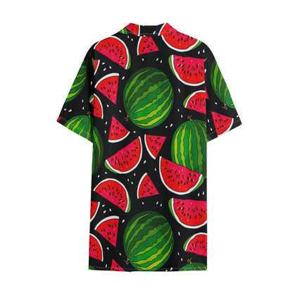 Black Watermelon Pieces Pattern Print Cotton Hawaiian Shirt