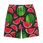 Black Watermelon Pieces Pattern Print Cotton Shorts